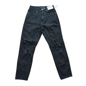 Arizona Shredded Mom Jeans Black High Rise Juniors Size 7 NWT Vintage Style